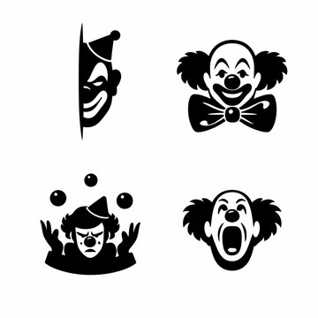 Ilustraciones vectoriales de payasos en blanco y negro