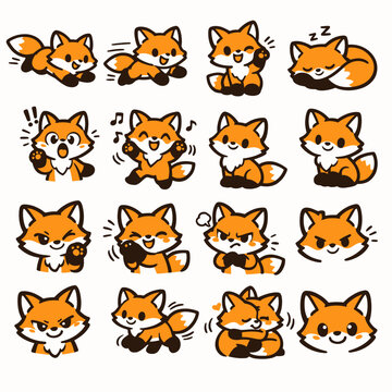 Doodles de zorros kawaii y expresivos