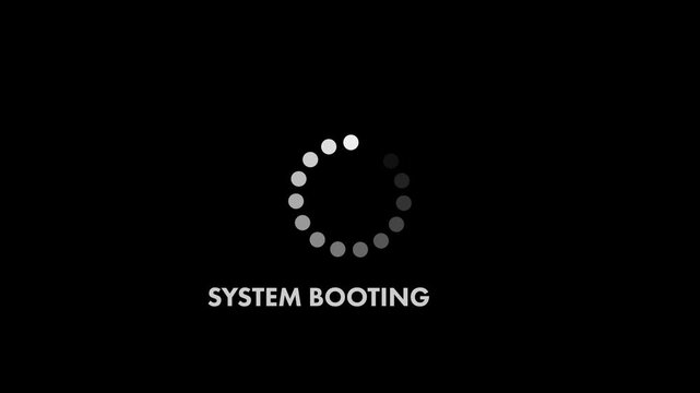 Computer System Booting Screen with Animated Rotating Loading Circle 4K