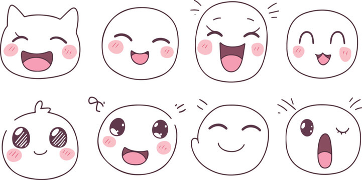 Set of funny cartoon face and monster expression icons