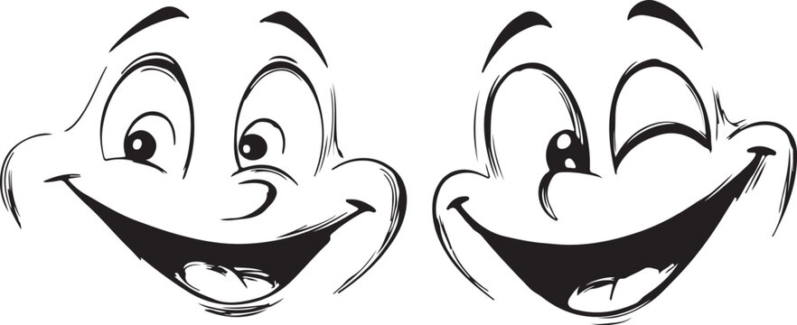 Funny abstract scary face mask vector illustration with cartoon style eyes and smile design
