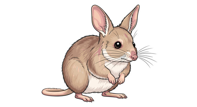 Charming cartoon-style vector illustration of an Australian bilby standing, highlighting its long ears, delicate features, and unique marsupial characteristics.