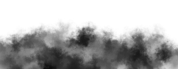 Obraz premium Dark black smoke or fog cloud isolated on transparent white background, Cloud smoke explosion special effect, Effective texture of mist fog overlay. Design elements, PNG