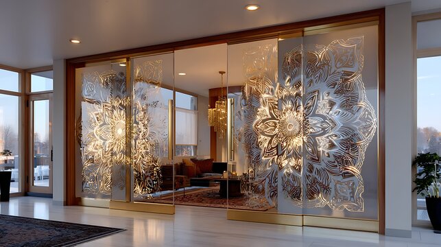 Intricate floral and bird pattern wallpaper in living room