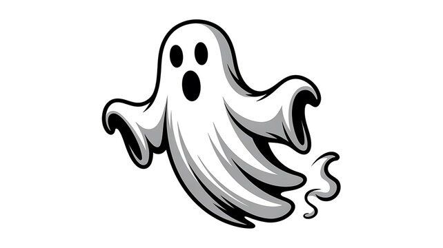 Cartoon style cute white ghost floating isolated on transparent background for fun design projects.