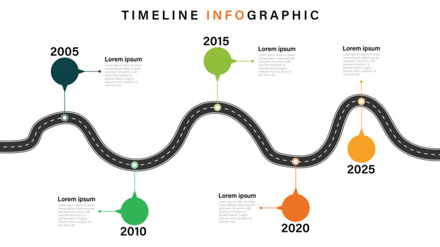 Business road map timeline infographic. Modern timeline infographic with curved road path and milestone 5 points. Vector illustration.