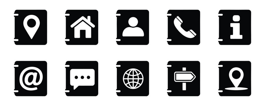 Collection of various communication and navigation icons on black background