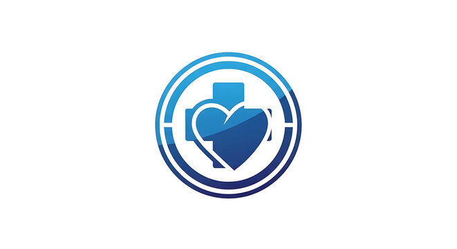 Blue Heart and Cross Emblem, Symbolizing Health and Care