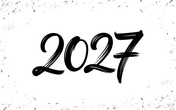 Hand-drawn chalk number 2027 on textured blackboard for new year celebration and future planning