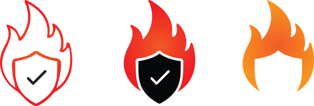 Fire shield icons with check marks.