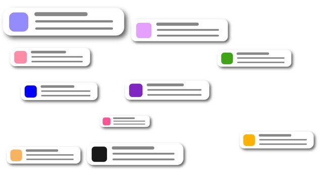 Minimalist, animation, featuring, multiple, white, digital, notification, popups, with, colorful, icons, on, white, background, perfect, for, social, media, and, UI, design.
