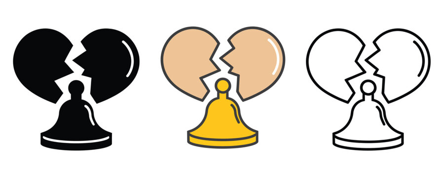 Broken heart shaped bells in black, Gold, And white on white background