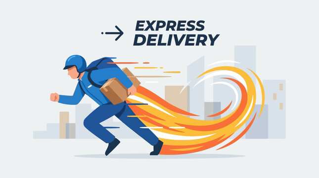 Fast Express Delivery Service with a Runner Person and Fire Trail