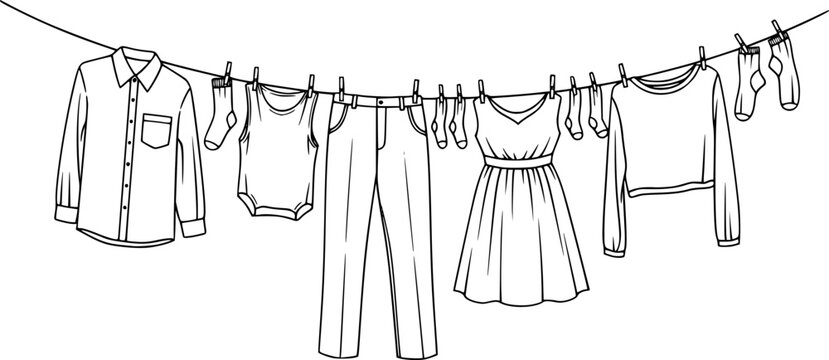 clean clothes drying on a clothesline outside vector isolated

