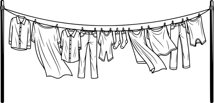 clean clothes drying on a clothesline outside vector isolated

