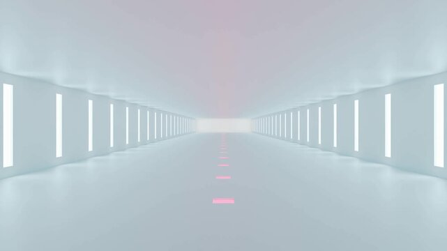 Futuristic corridor with light panels and center path line