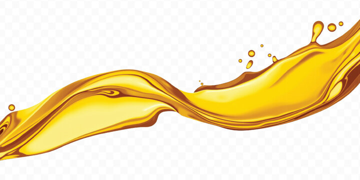 abstract 3d smooth liquid cooking, engine, olive oil and honey splashing with droplets in curve style isolated on transparent background