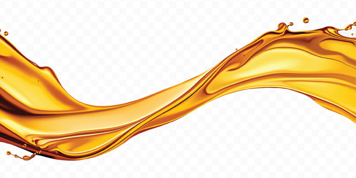abstract 3d smooth liquid cooking, engine, olive oil and honey splashing with droplets in curve style isolated on transparent background