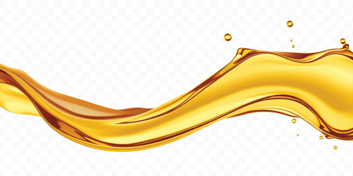 abstract 3d smooth liquid cooking, engine, olive oil and honey splashing with droplets in curve style isolated on transparent background