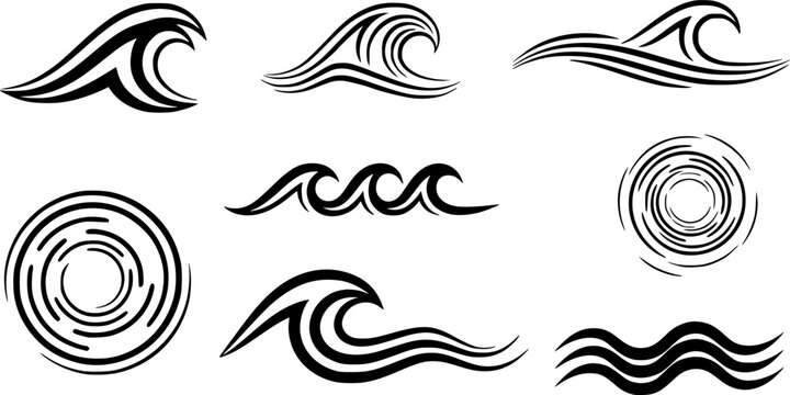 Water wave line art set. Wave beach vector symbol or logo design collection. Abstract water waves see blue vector design elements.
