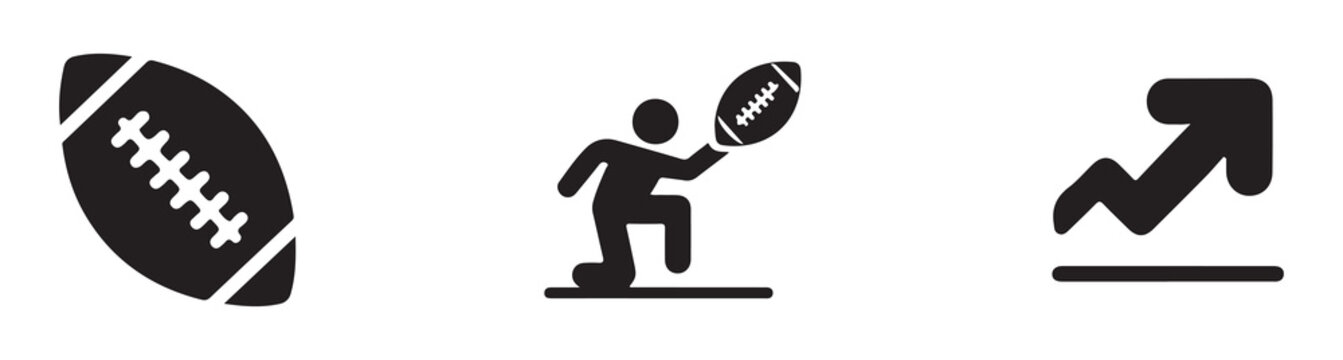 Football player touchdown concept and ball solid vector icons.