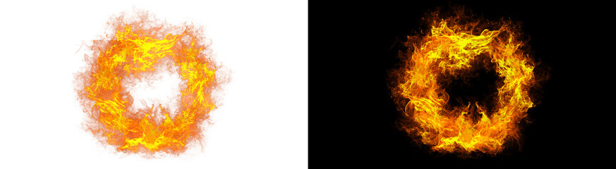 PNG image of Intense circular ring of bright orange and yellow fire flames isolated as a dynamic artistic element on transparent background © rehena