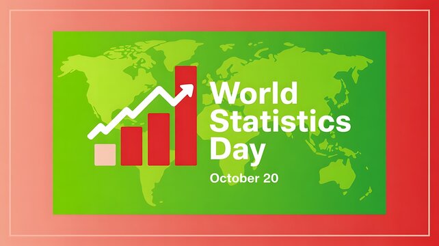 World statistics day october 29 graphic with global map and upward trend bar chart statistics analysis business