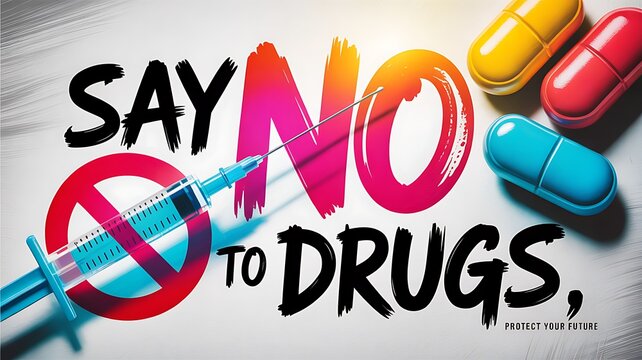 Say no to drugs message with syringe and pills promoting a healthy lifestyle addiction lifestyle prevention