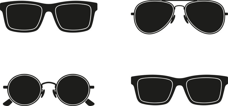 Sunglasses collection, rectangular frames, aviator style eyewear, round lenses, square spectacles, modern fashion accessories, stylish optical design