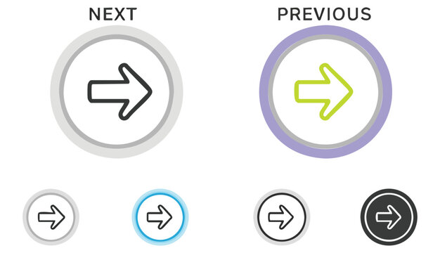 Arrow buttons icon set. Website slider navigation symbols. Next and previous rounded buttons for app. Web interface arrow buttons isolated .