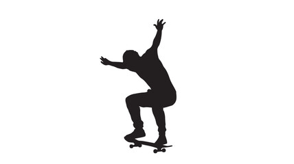 Skateboarder silhouette performing a skateboard trick on a blank background for skateboarding promotion © Olise