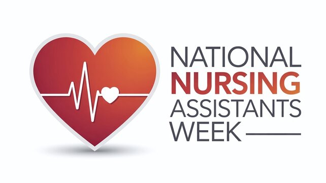 3D Red Heart with Pulse Line for National Nursing Assistants Week Appreciation Graphic