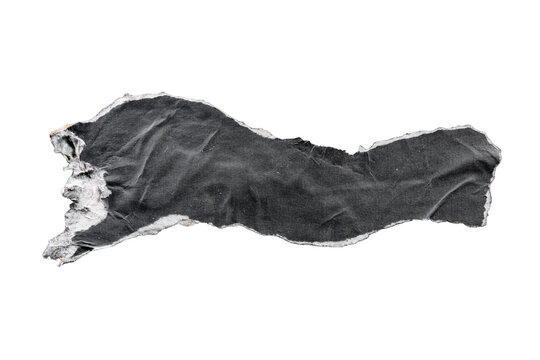 Long Wavy Torn Black Paper Strip with Distressed Texture Isolated on White