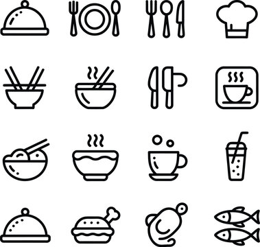 Food and Beverage Line Icons Pack Restaurant Meal Symbols Collection