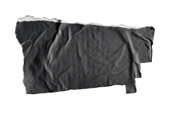 Torn Black Paper Scrap with Wrinkled Texture and Ripped Deckle Edges