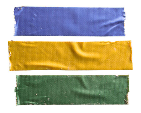 Set of Purple Blue, Yellow and Green Duct Tape Strips Isolated on White Background