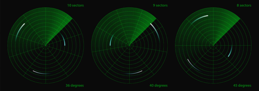 Military radar screen with sonar hud technology, scan target vector. Circle green compass effect submarine, digital map ship ui. Interface system for navigation concept. Airplane monitor display