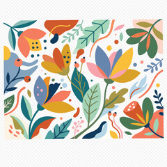 Obraz premium Beautiful botanical illustration featuring stylized flowers and organic leaf shapes in a vibrant flat color palette, ideal for modern home decor, fabric prints, and stationery.