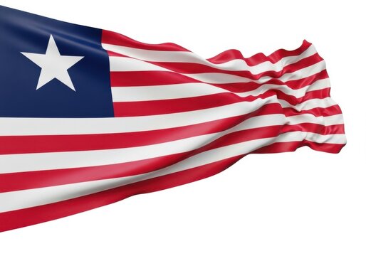 National flag of liberia waving in the wind isolated on white background official colors and proportions of the liberian flag