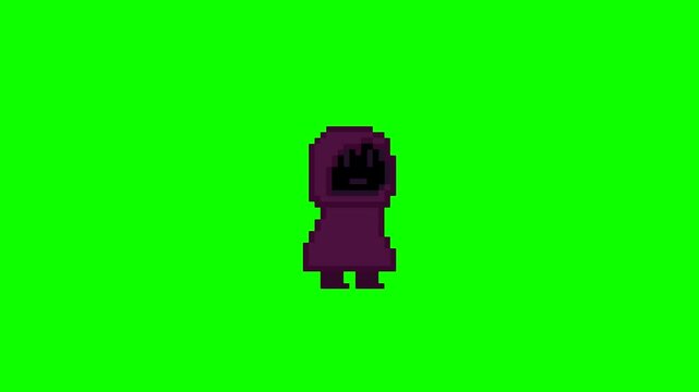 Pixel art animation of a purple wizard attacking up.