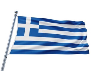 Obraz premium Flag of greece waving on a flagpole, isolated on white background