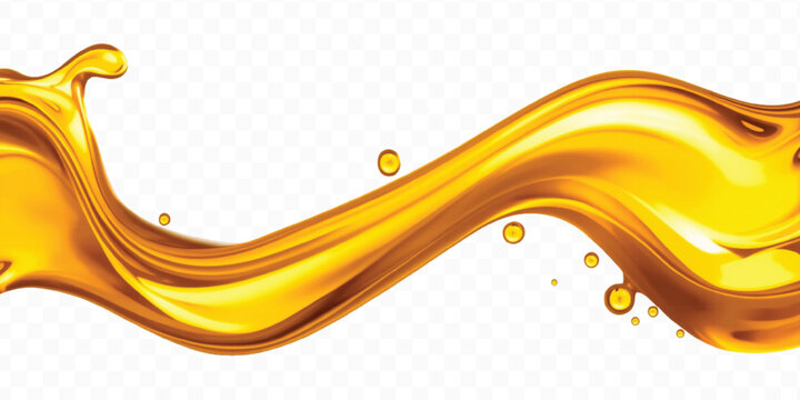 abstract 3d smooth liquid cooking, engine, olive oil and honey splashing with droplets in curve style isolated on transparent background
