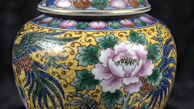 Exquisite Antique Chinese Porcelain Ginger Jar with Phoenix and Peony Motifs.