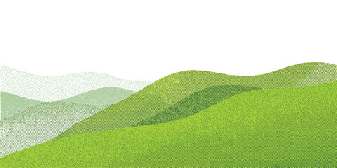 Beautiful green rolling hills landscape with soft grassy meadows under a bright clear sky in springtime © GraphixEra