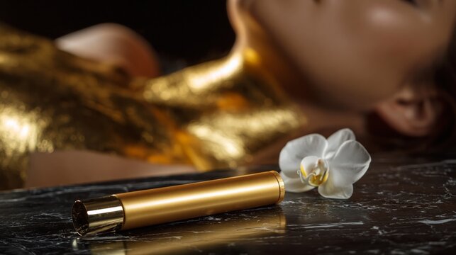 A luxury gold firming neck mask application.