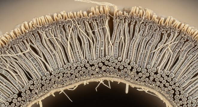 Microscopic View of Plant Stem Cross-Section Showing Vascular Bundles.