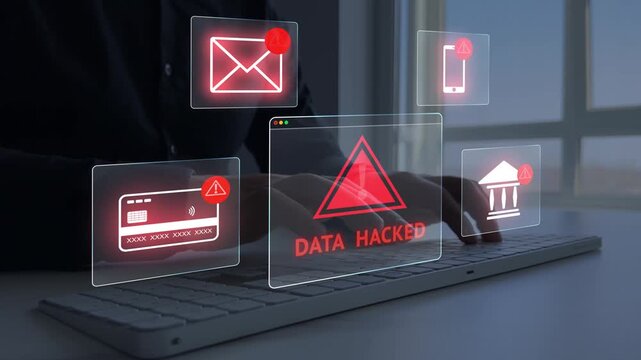 Financial scam concept showing bank card fraud,mobile phone phishing and online payment risk. Security alert, data protection and identity theft warning in digital banking.
