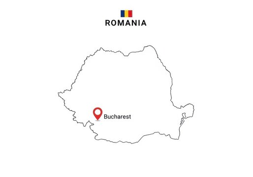 Map of romania with the capital city bucharest marked with a location pin icon