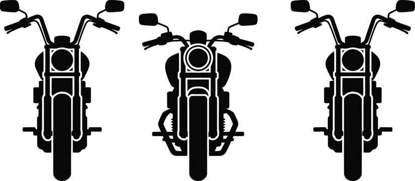 Three black motorcycles side by side illustration
