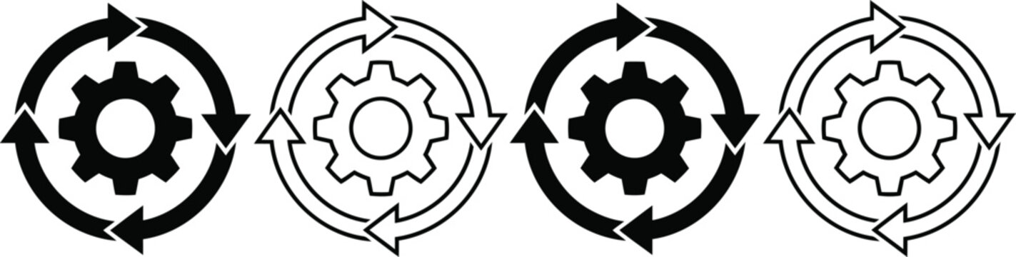 Four gear icons with circular arrows on for business process concepts